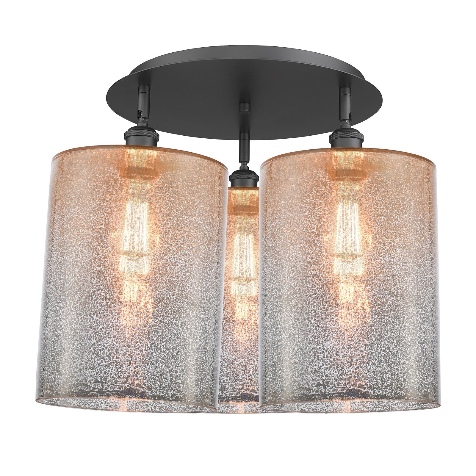 Innovations Cobbleskill 21in 3-Light Semi-Flush | Industrial Matte Black and Mercury Glass | Kitchen & Hallway | Model 516-3C-BK-G116-L