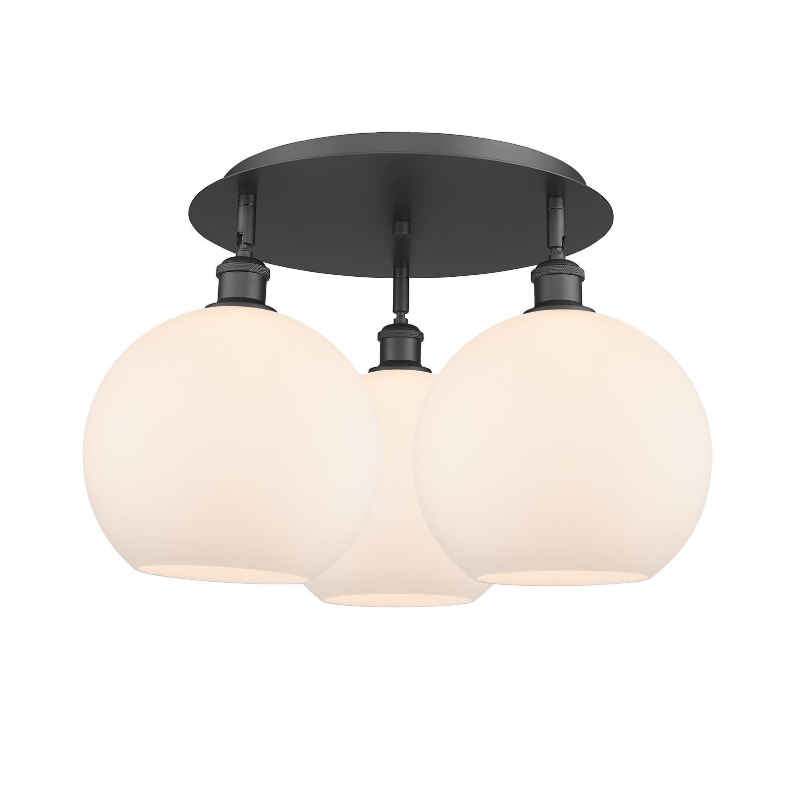Innovations Athens 22in 3-Light Semi-Flush | Industrial Matte Black and Matte White Glass | Kitchen & Hallway | Model 516-3C-BK-G121-10