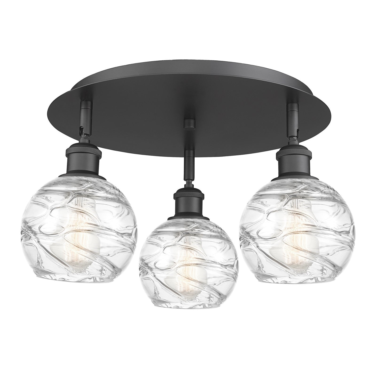 Innovations Athens Deco Swirl 18in 3-Light Semi-Flush | Industrial Matte Black and Clear Glass | Kitchen & Entryway | Model 516-3C-BK-G1213-6CL