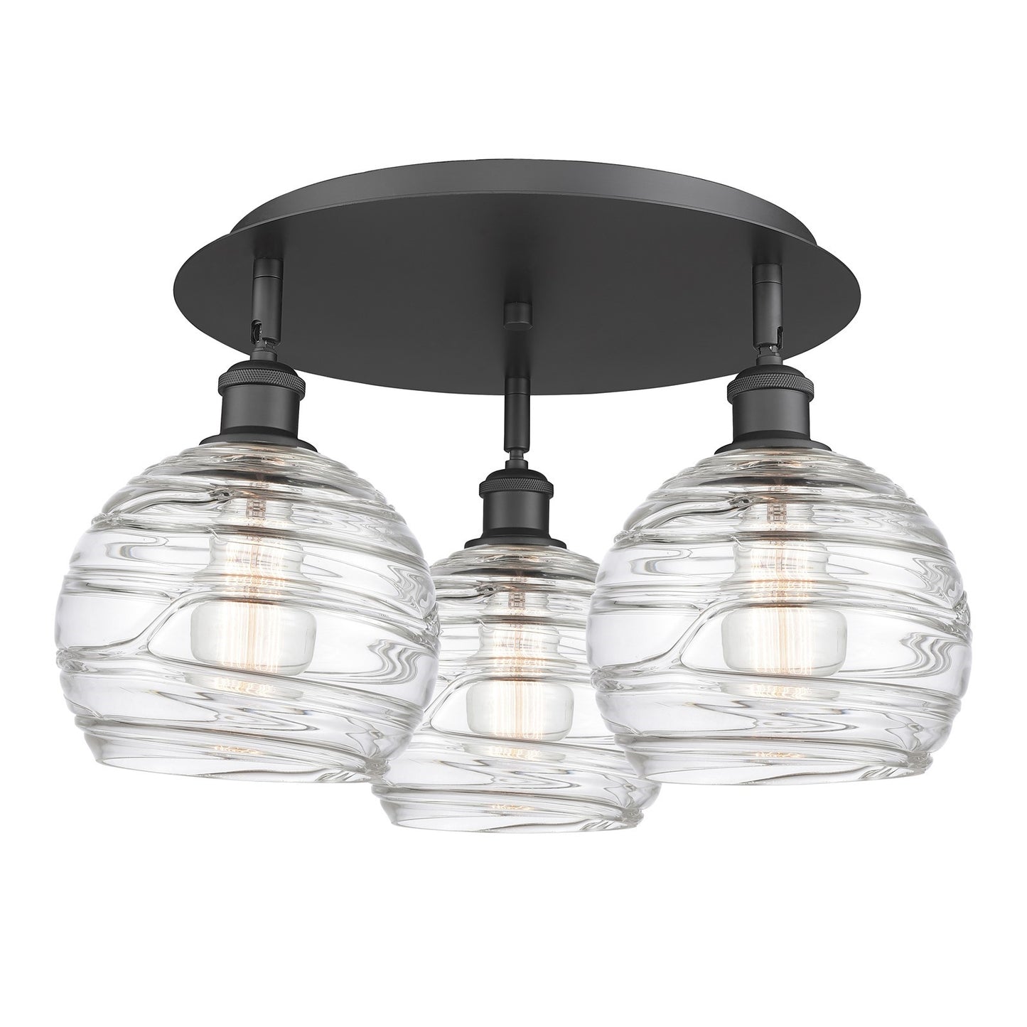 Innovations Athens Deco Swirl 20in 3-Light Semi-Flush | Industrial Matte Black and Clear Glass | Kitchen & Dining Room | Model 516-3C-BK-G1213-8CL