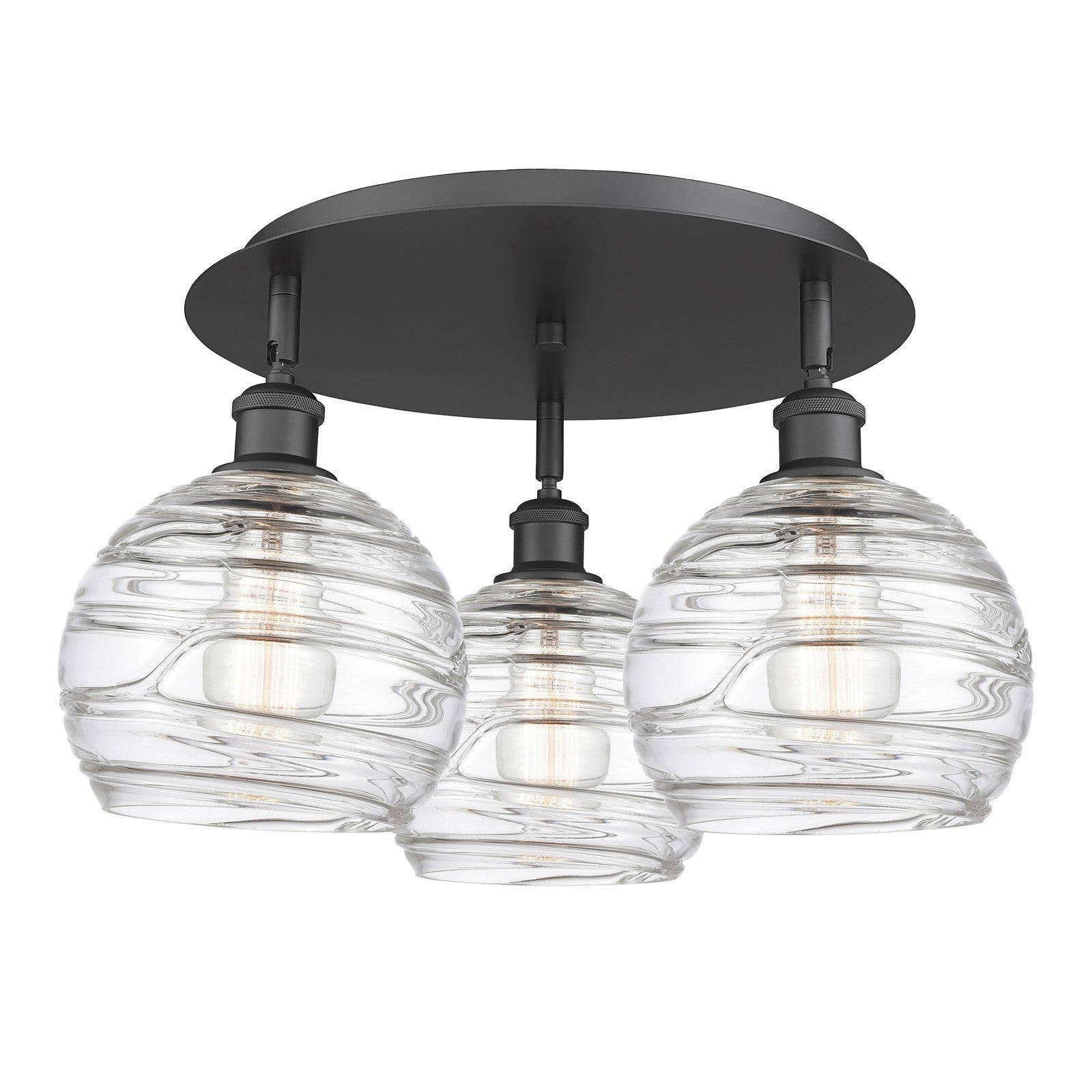 Innovations Athens Deco Swirl 20in 3-Light Semi-Flush | Industrial Matte Black and Clear Glass | Kitchen & Dining Room | Model 516-3C-BK-G1213-8CL
