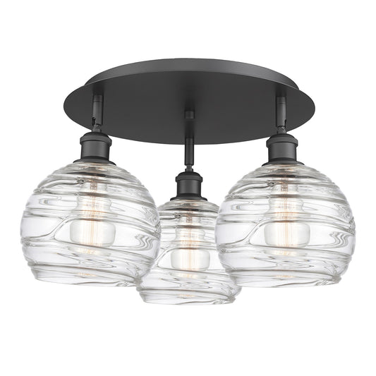 Innovations Athens Deco Swirl 20in 3-Light Semi-Flush | Industrial Matte Black and Clear Glass | Kitchen & Dining Room | Model 516-3C-BK-G1213-8CL