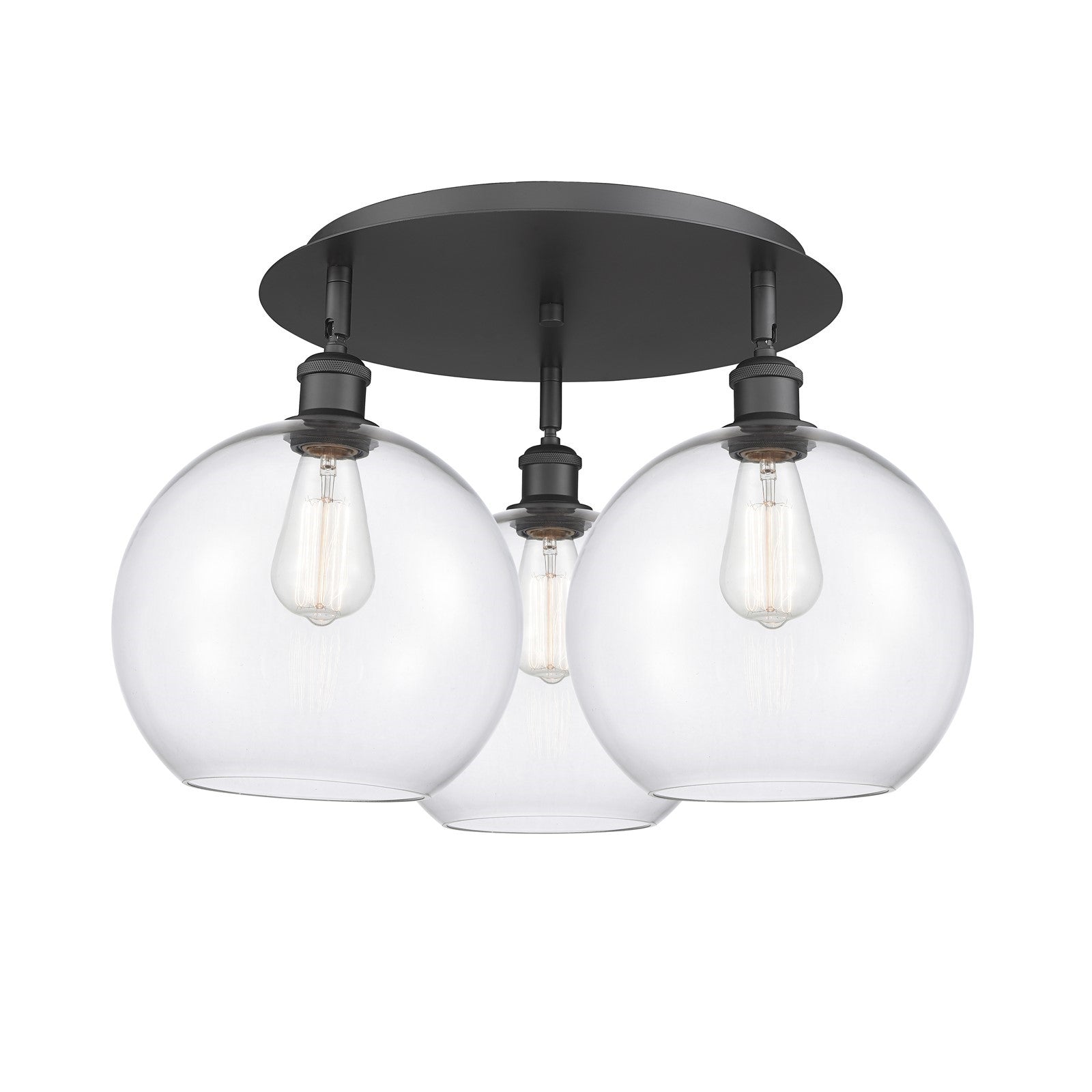 Innovations Athens 22in 3-Light Semi-Flush | Industrial Matte Black and Clear Glass | Kitchen & Hallway | 21.75 x 13 in | Model 516-3C-BK-G122-10