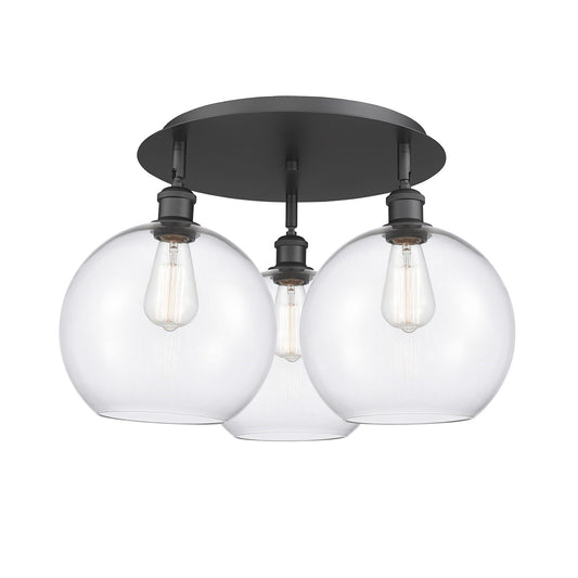 Innovations Athens 22in 3-Light Semi-Flush | Industrial Matte Black and Clear Glass | Kitchen & Hallway | 21.75 x 13 in | Model 516-3C-BK-G122-10
