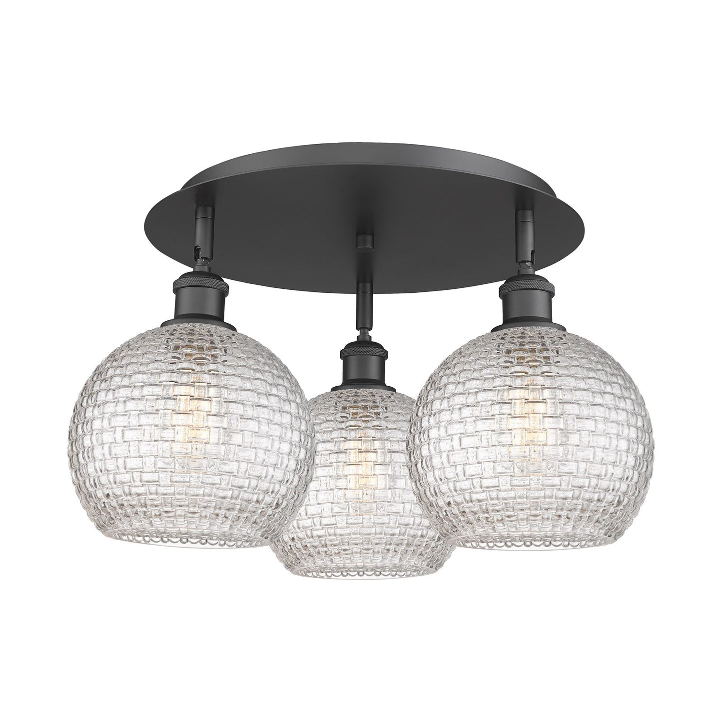 Innovations Athens 20in 3-Light Semi-Flush | Modern Farmhouse Matte Black and Clear Basket Weave Glass | Kitchen | Model 516-3C-BK-G122C-8CL