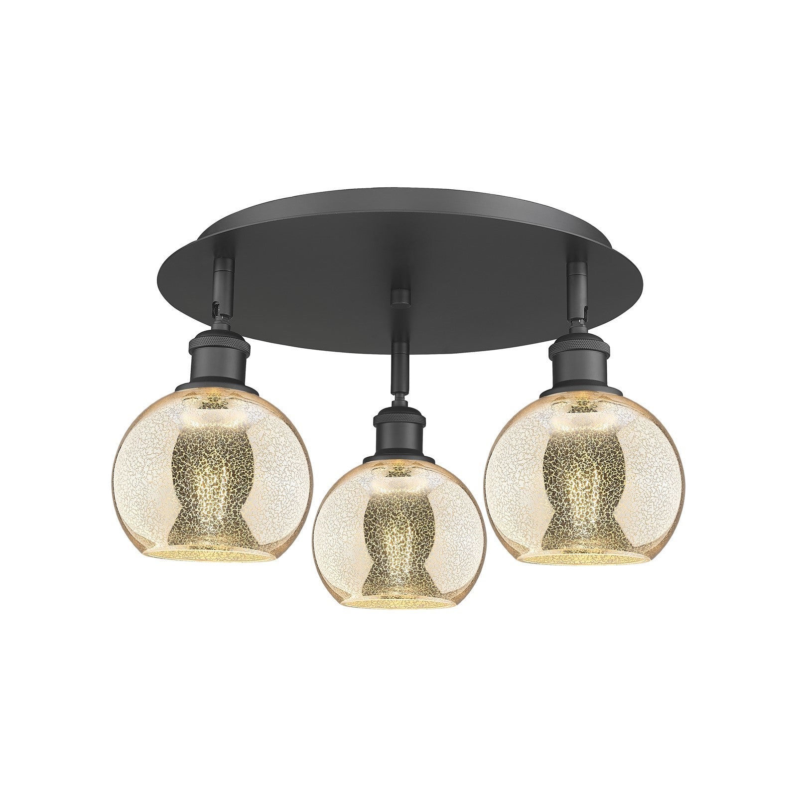 Innovations Athens 18in 3-Light Semi-Flush | Industrial Matte Black and Mercury Glass | Kitchen Island & Dining Room | Model 516-3C-BK-G128-6