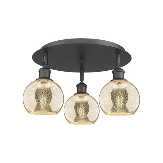 Innovations Athens 18in 3-Light Semi-Flush | Industrial Matte Black and Mercury Glass | Kitchen Island & Dining Room | Model 516-3C-BK-G128-6