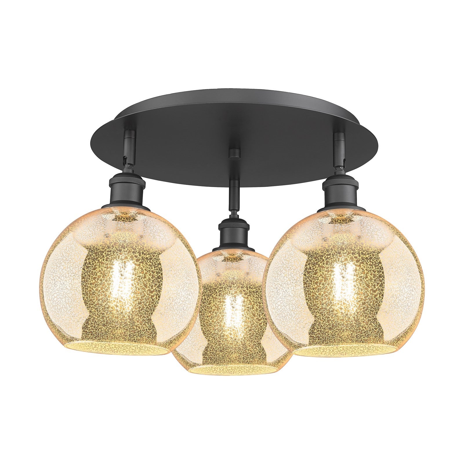 Innovations Athens 20in 3-Light Semi-Flush | Industrial Matte Black and Mercury Glass | Kitchen Island & Dining Room | Model 516-3C-BK-G128-8