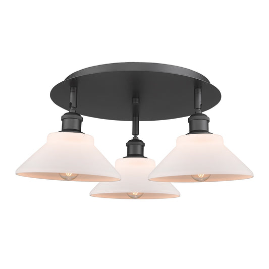 Innovations Orwell 20in 3-Light Semi-Flush | Industrial Matte Black and Matte White Glass | Kitchen Island & Dining Room | Model 516-3C-BK-G131