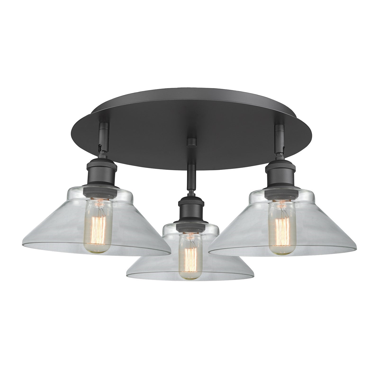 Innovations Orwell 20in 3-Light Semi-Flush | Industrial Matte Black and Clear Glass | Kitchen & Hallway | 20.12 x 20.12 x 8 in | Model 516-3C-BK-G132