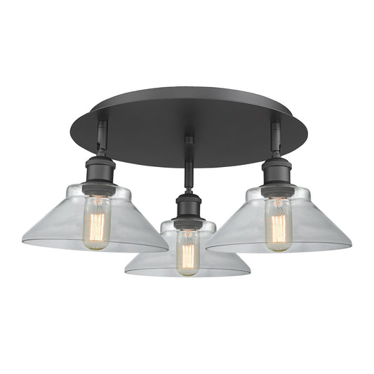 Innovations Orwell 20in 3-Light Semi-Flush | Industrial Matte Black and Clear Glass | Kitchen & Hallway | 20.12 x 20.12 x 8 in | Model 516-3C-BK-G132