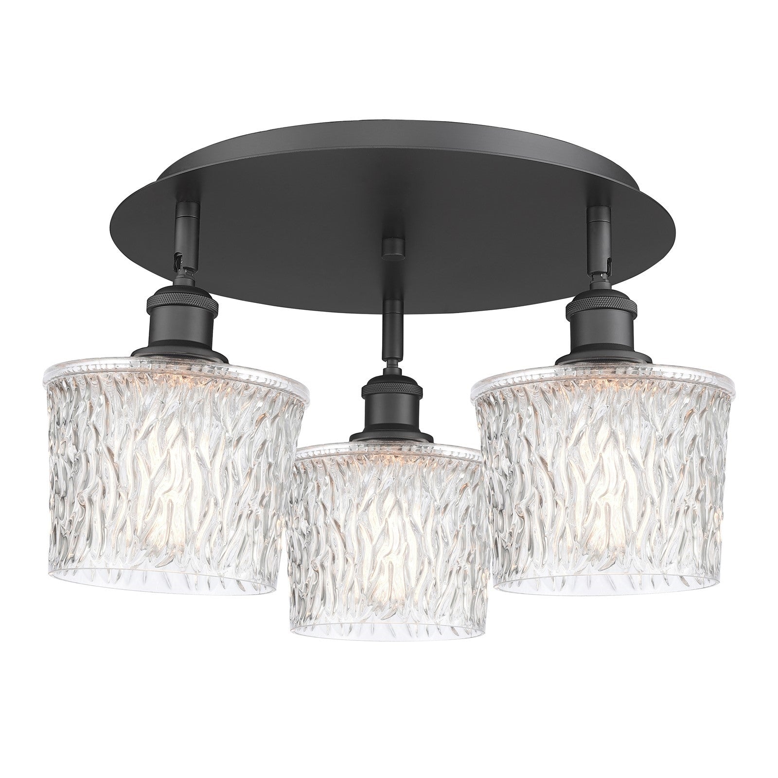 Innovations Niagara 18in 3-Light Semi-Flush | Industrial Matte Black and Clear Glass | Kitchen & Hallway | Model 516-3C-BK-G402