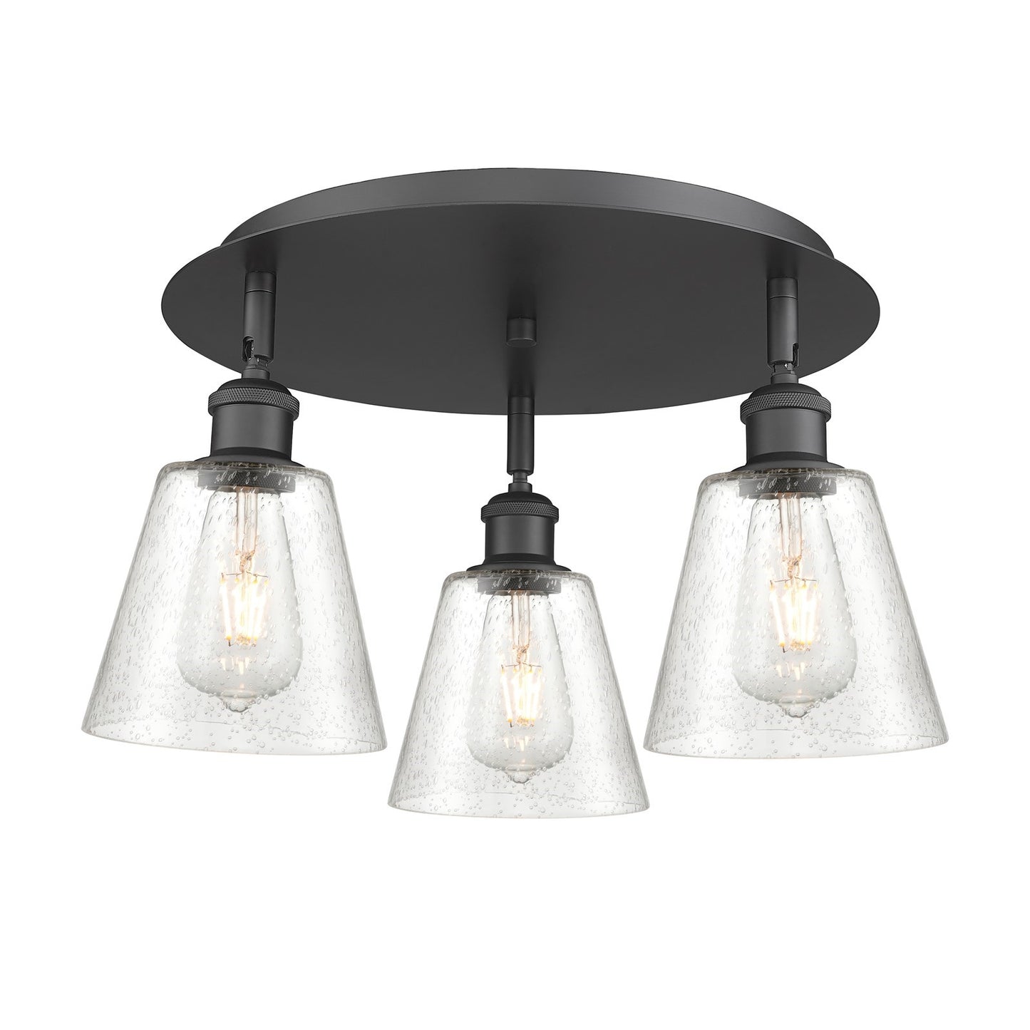 Innovations Caton 17.75in 3-Light Semi-Flush | Industrial Matte Black and Frosted Glass | Kitchen & Hallway | Model 516-3C-BK-G454
