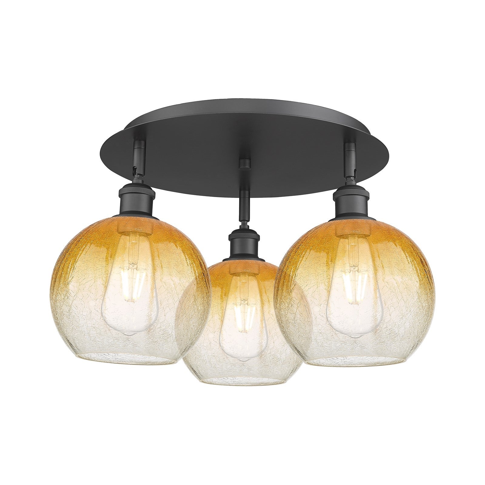 Innovations Brookhaven Globe 20in 3-Light Semi-Flush | Industrial Matte Black and Amber Glass | Kitchen & Hallway | Model 516-3C-BK-G483-8AM