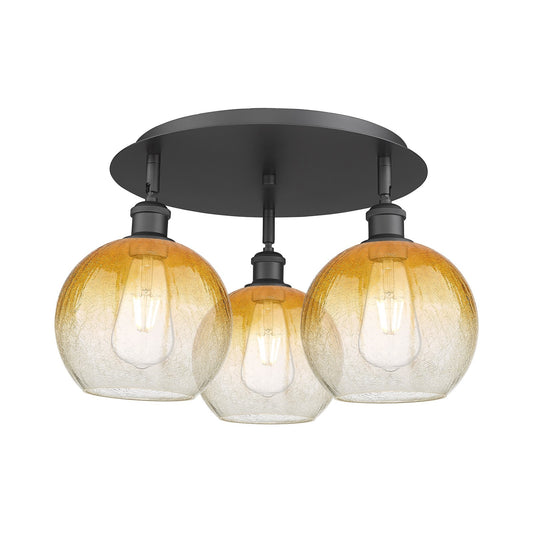 Innovations Brookhaven Globe 20in 3-Light Semi-Flush | Industrial Matte Black and Amber Glass | Kitchen & Hallway | Model 516-3C-BK-G483-8AM