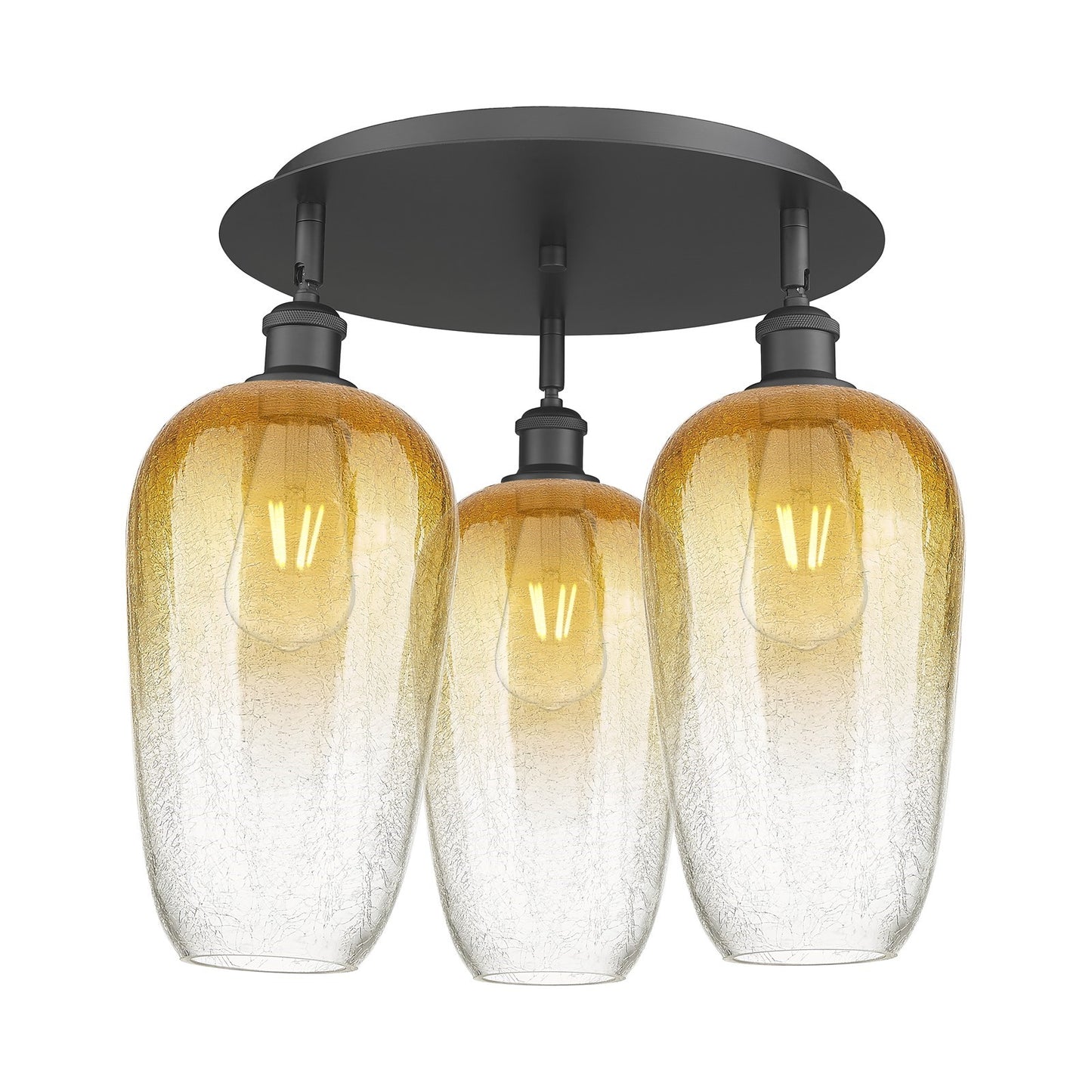Innovations Brookhaven Flute 19in 3-Light Semi-Flush | Industrial Matte Black and Amber Glass | Kitchen & Dining Room | Model 516-3C-BK-G484-7AM
