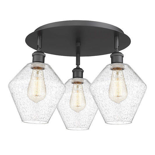 Innovations Lighting Cindyrella 20in 3-Light Flush Mount | Industrial Matte Black Steel and Seedy Glass | Bedroom & Hallway | Model 516-3C-BK-G654-8