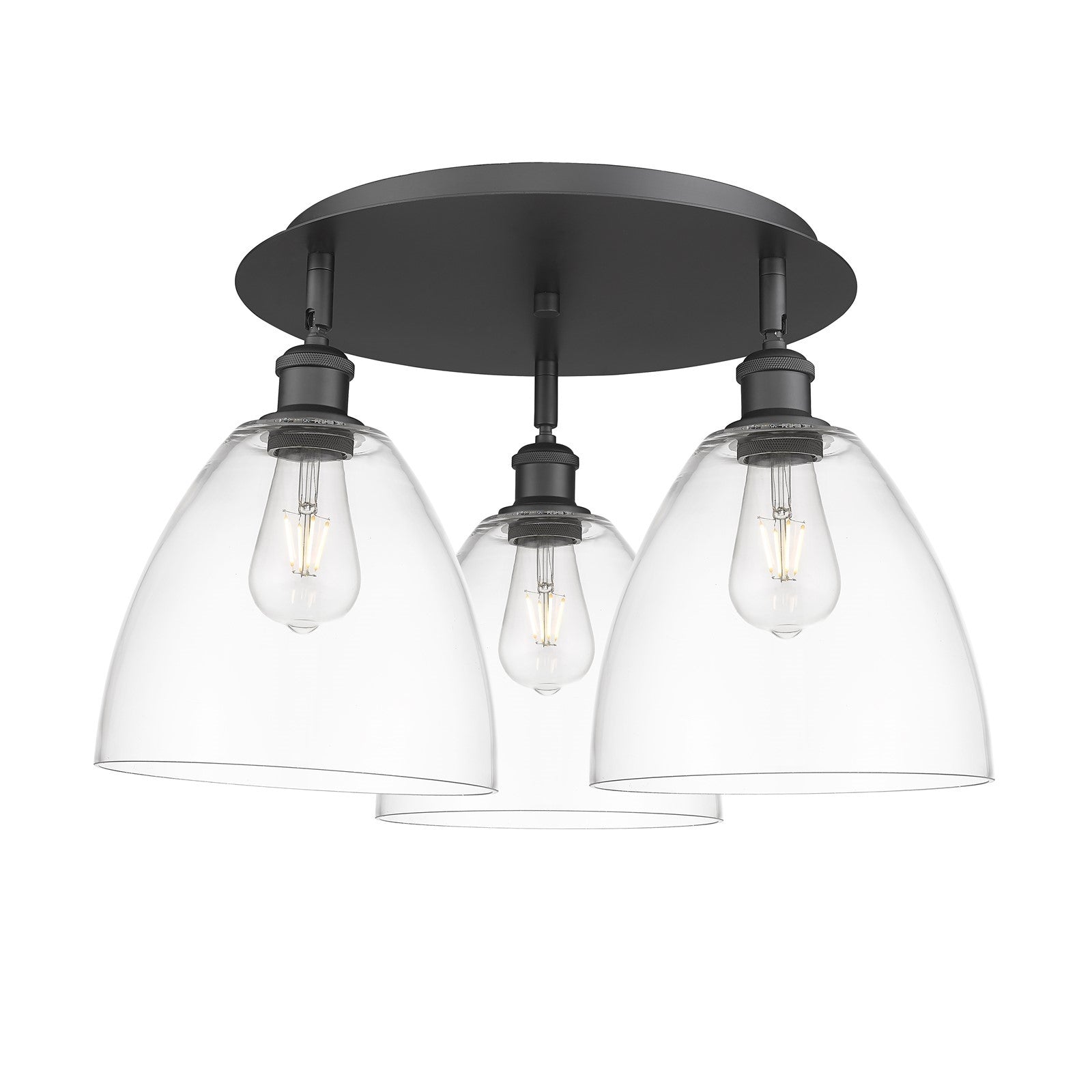 Innovations Bristol 21in 3-Light Semi-Flush | Industrial Matte Black and Clear Glass | Kitchen & Hallway | Model 516-3C-BK-GBD-92
