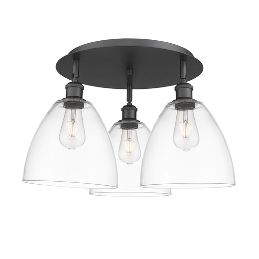 Innovations Bristol 21in 3-Light Semi-Flush | Industrial Matte Black and Clear Glass | Kitchen & Hallway | Model 516-3C-BK-GBD-92