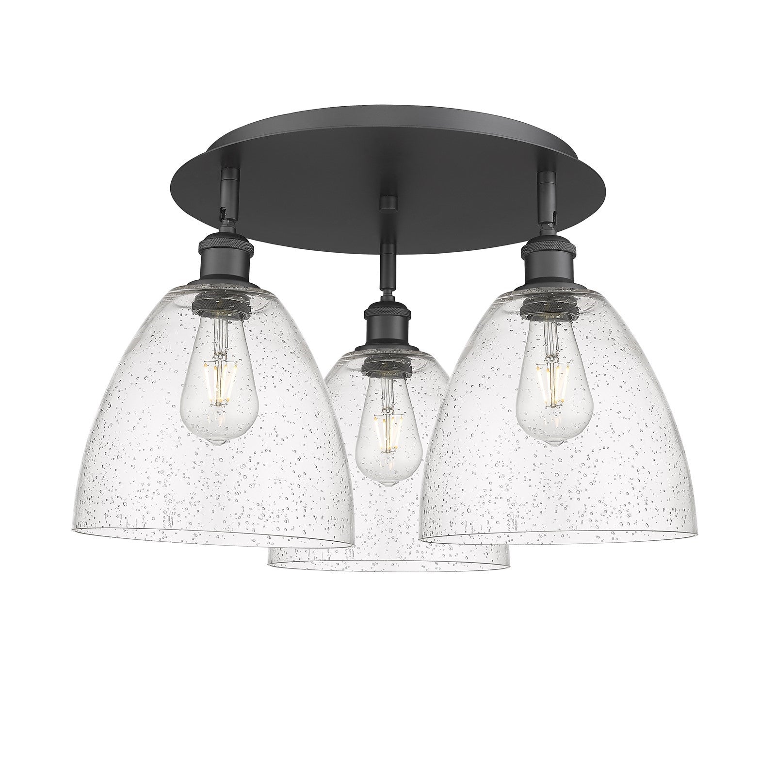 Innovations Bristol 21in 3-Light Semi-Flush | Industrial Matte Black and Seedy Glass | Kitchen & Hallway | Model 516-3C-BK-GBD-94