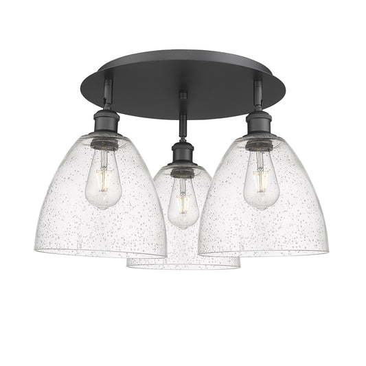 Innovations Bristol 21in 3-Light Semi-Flush | Industrial Matte Black and Seedy Glass | Kitchen & Hallway | Model 516-3C-BK-GBD-94