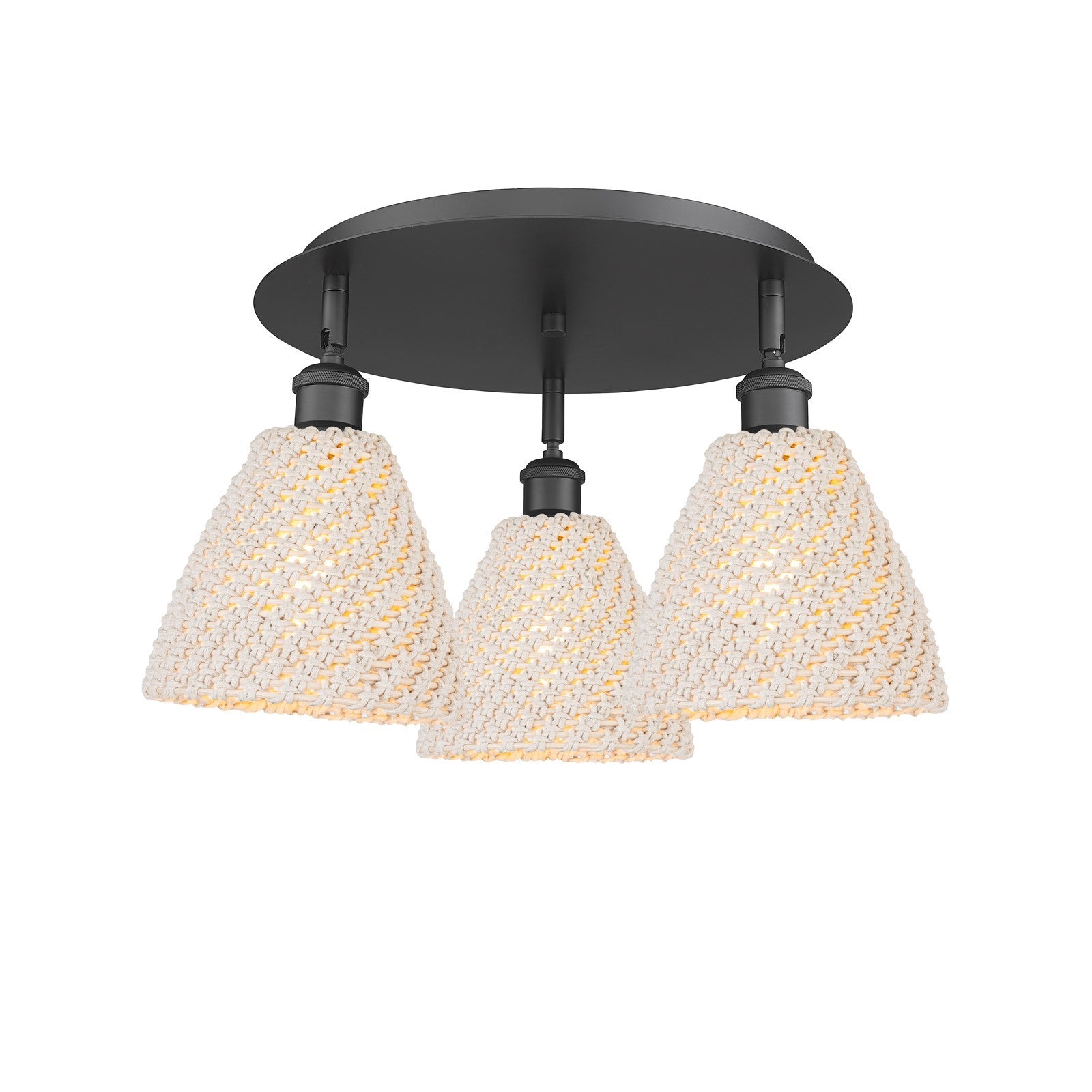 Innovations Bristol Natural 19in 3-Light Semi-Flush | Farmhouse Matte Black and Natural Fiber Dome Shade | Entryway | Model 516-3C-BK-NBD-75-NAT