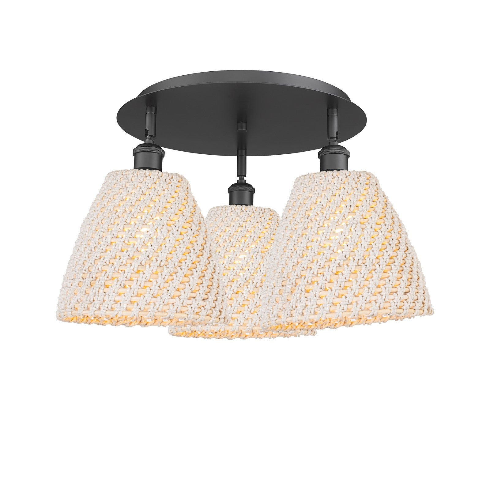 Innovations Bristol Natural 20in 3-Light Semi-Flush | Industrial Matte Black and Natural Fiber Dome Shade | Entryway | Model 516-3C-BK-NBD-9-NAT