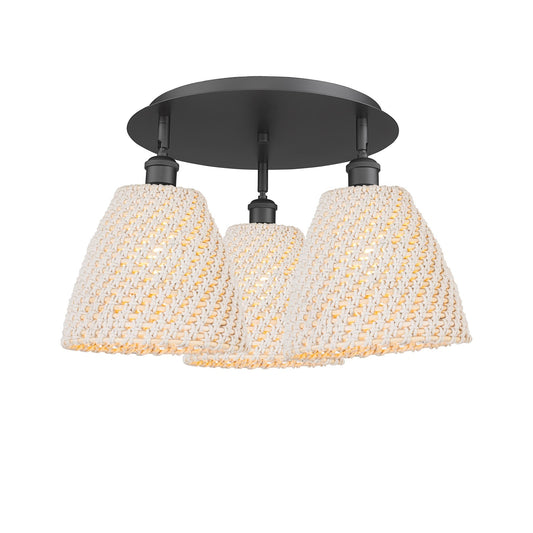 Innovations Bristol Natural 20in 3-Light Semi-Flush | Industrial Matte Black and Natural Fiber Dome Shade | Entryway | Model 516-3C-BK-NBD-9-NAT