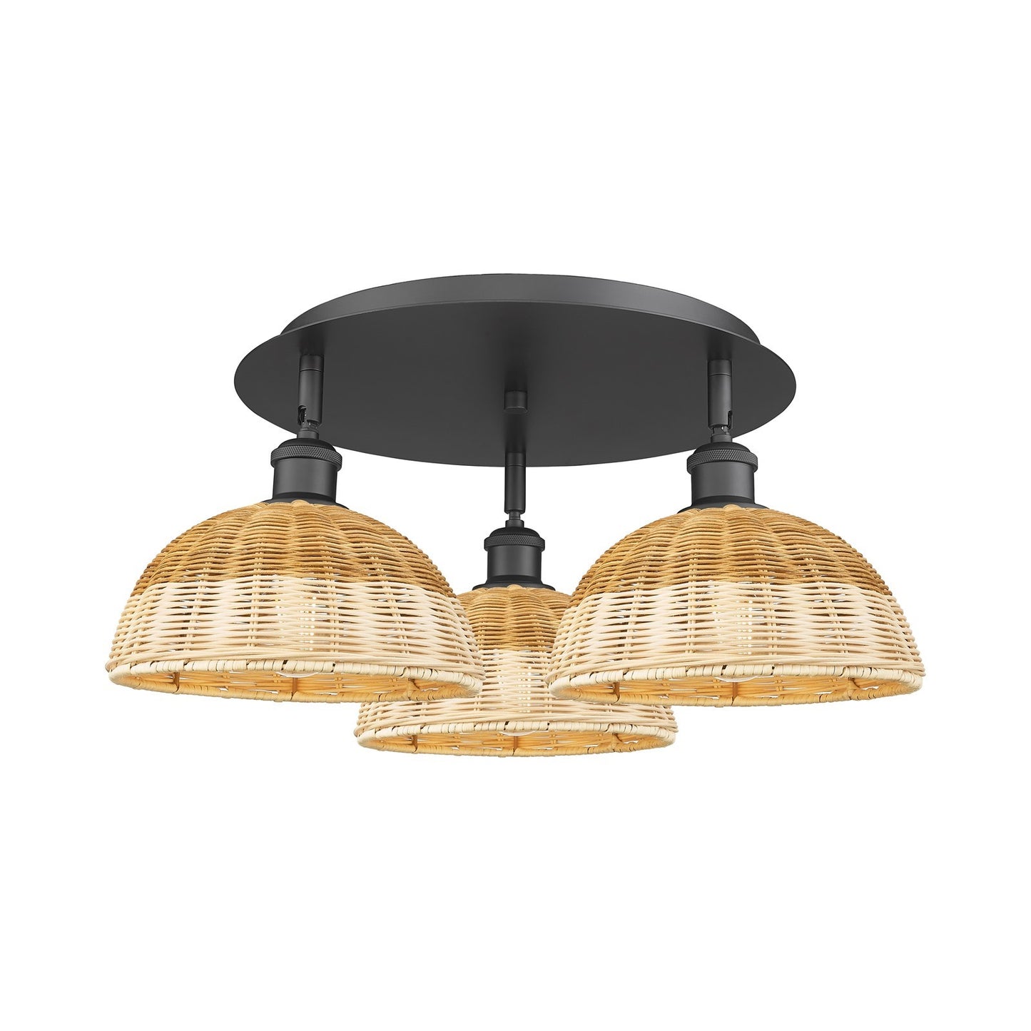Innovations Bristol Natural II 21in 3-Light Semi-Flush | Industrial Matte Black and Natural Fiber | Kitchen & Hallway | Model 516-3C-BK-NBD2-9-NAT
