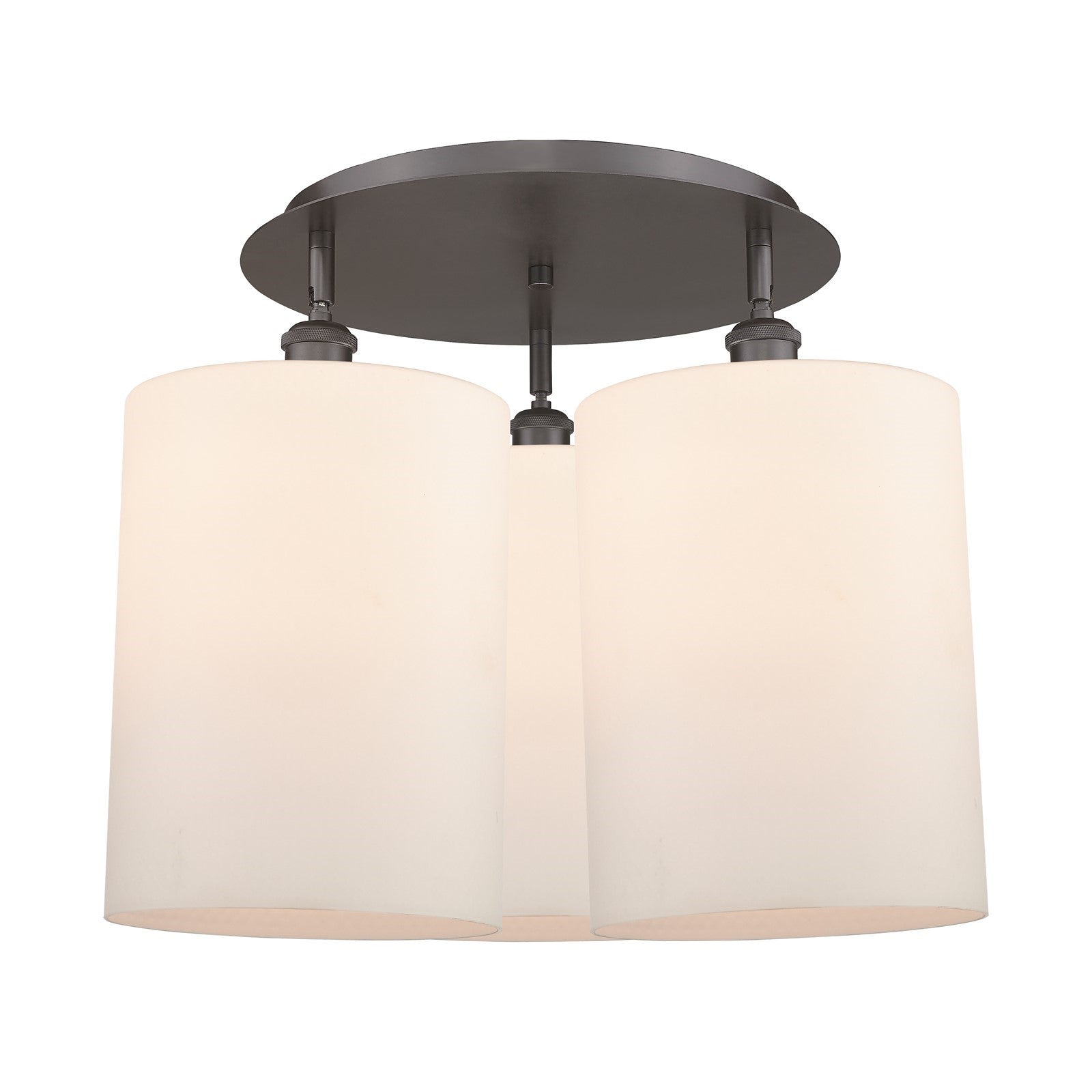 Innovations Cobbleskill 21in 3-Light Semi-Flush Mount | Industrial Oil Rubbed Bronze and Matte White Glass Drum Shade | Model 516-3C-OB-G111-L