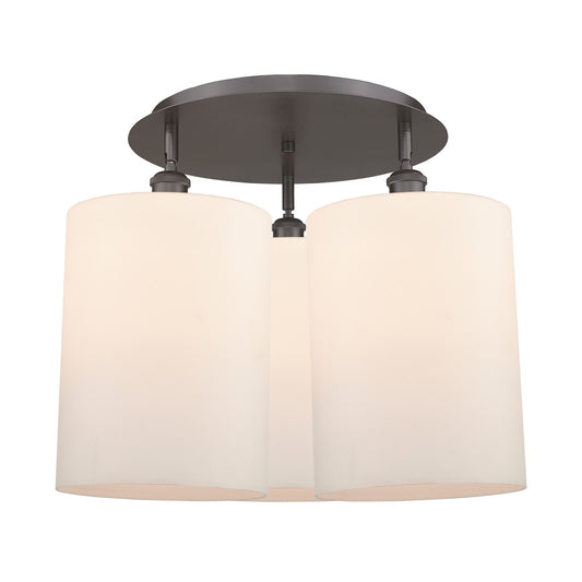 Innovations Cobbleskill 21in 3-Light Semi-Flush Mount | Industrial Oil Rubbed Bronze and Matte White Glass Drum Shade | Model 516-3C-OB-G111-L