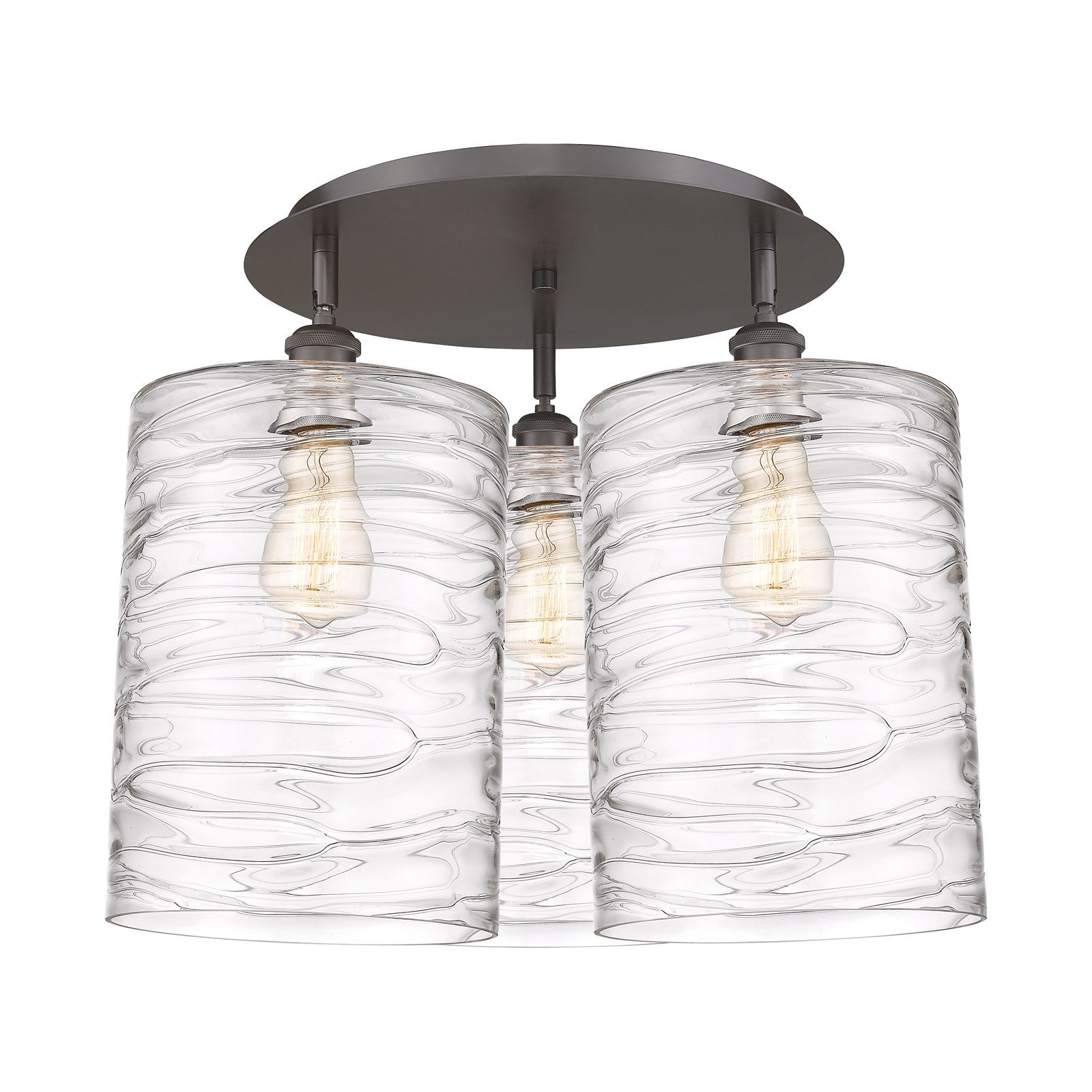 Innovations Cobbleskill 20in 3-Light Semi-Flush | Industrial Oil Rubbed Bronze and Deco Swirl Glass Drum Shade | Entryway | Model 516-3C-OB-G1113-L
