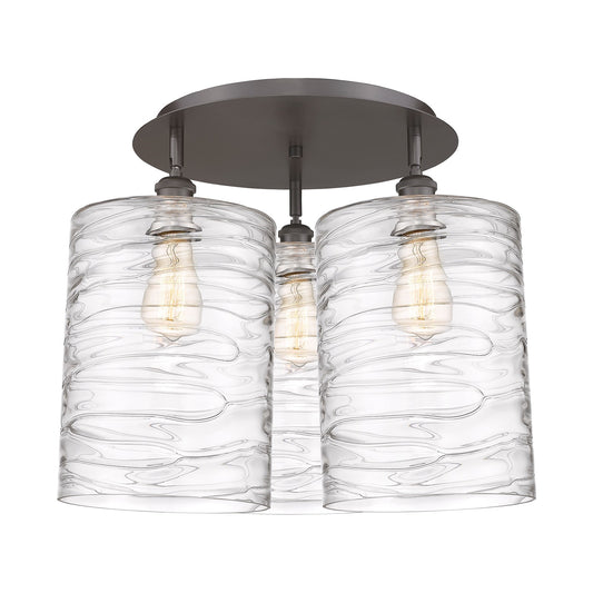Innovations Cobbleskill 20in 3-Light Semi-Flush | Industrial Oil Rubbed Bronze and Deco Swirl Glass Drum Shade | Entryway | Model 516-3C-OB-G1113-L