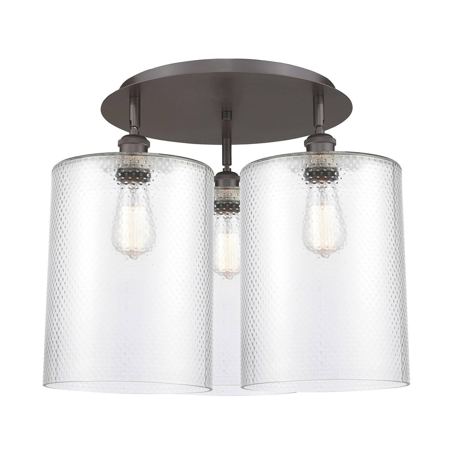 Innovations Cobbleskill 21in 3-Light Semi-Flush Mount | Industrial Oil Rubbed Bronze and Clear Glass Drum Shade | Entryway | Model 516-3C-OB-G112-L