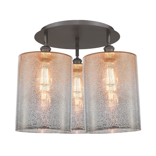 Innovations Cobbleskill 21in 3-Light Semi-Flush Mount | Industrial Oil Rubbed Bronze and Mercury Glass Drum Shade | Entryway | Model 516-3C-OB-G116-L