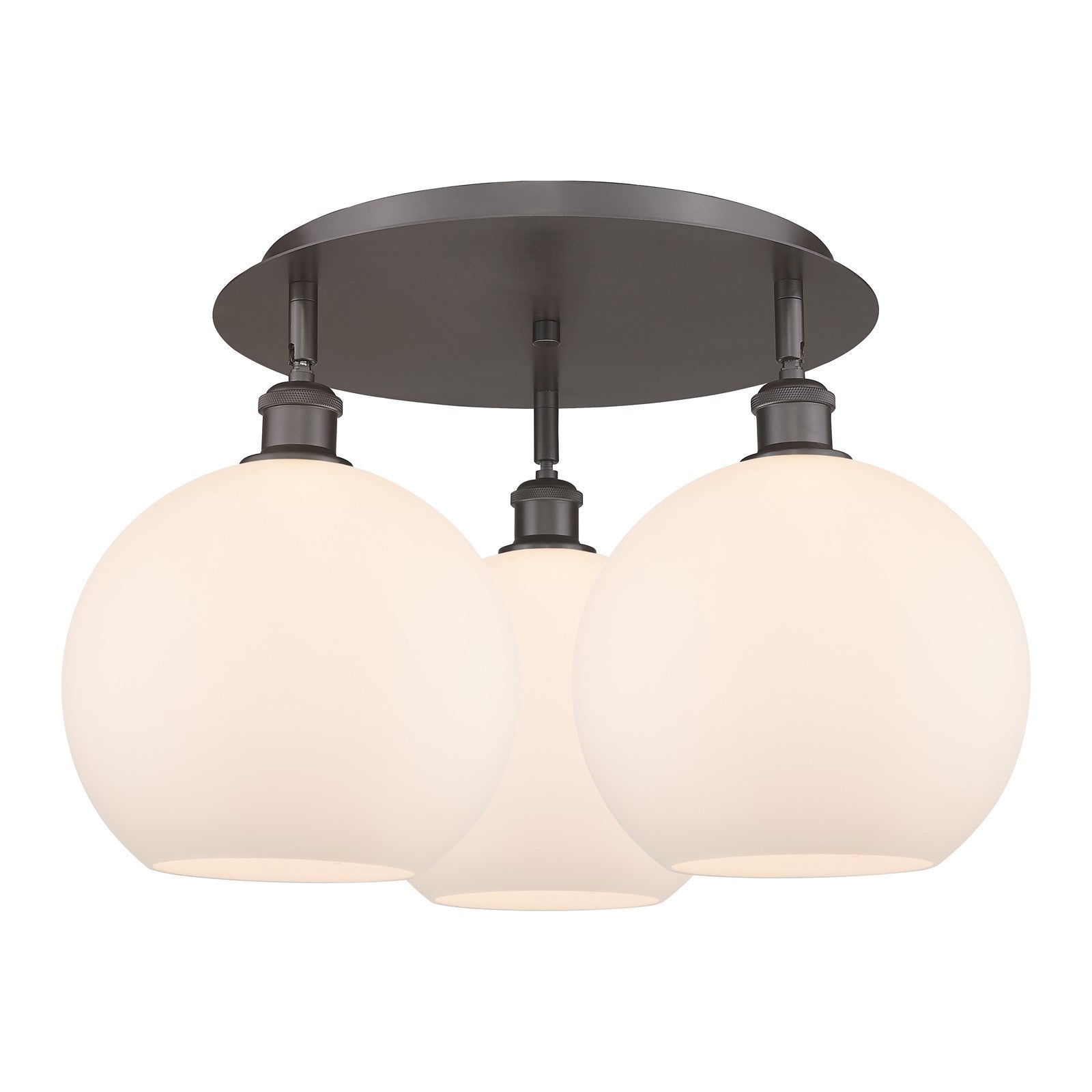 Innovations Athens 22in 3-Light Semi-Flush Mount | Industrial Oil Rubbed Bronze and Matte White Glass Globe Shade | Model 516-3C-OB-G121-10