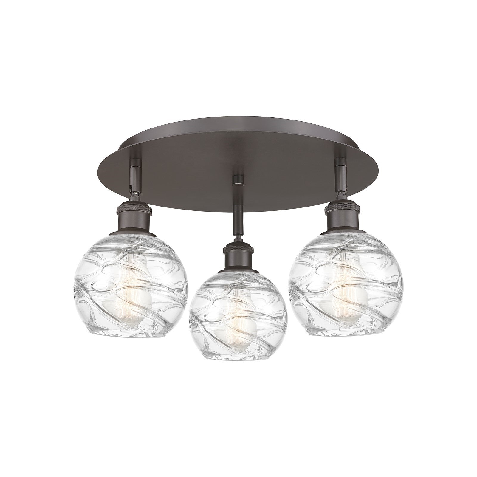 Innovations Athens Deco Swirl 18in 3-Light Semi-Flush Mount | Industrial Oil Rubbed Bronze and Clear Glass | Bedroom | Model 516-3C-OB-G1213-6CL