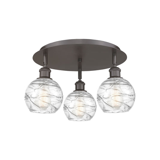 Innovations Athens Deco Swirl 18in 3-Light Semi-Flush Mount | Industrial Oil Rubbed Bronze and Clear Glass | Bedroom | Model 516-3C-OB-G1213-6CL