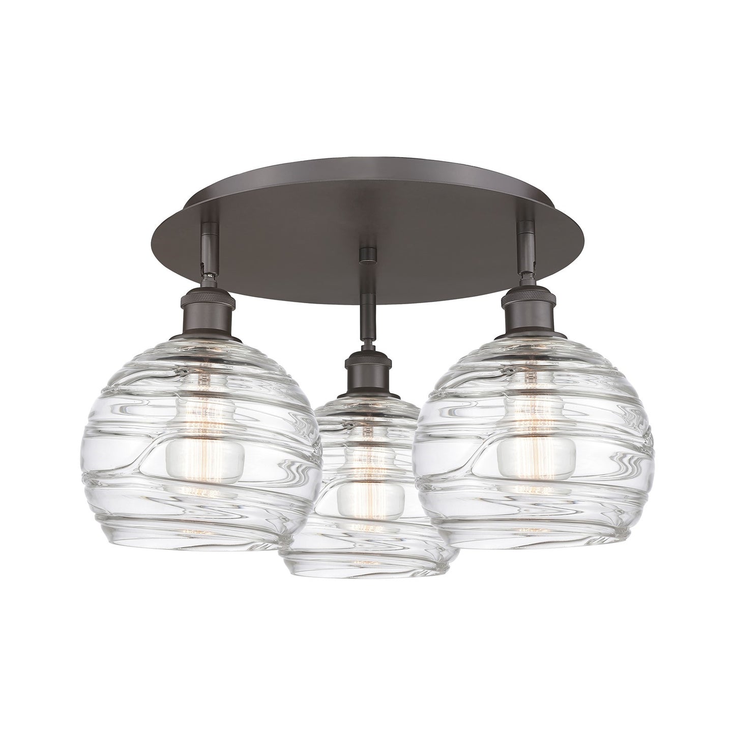 Innovations Athens Deco Swirl 20in 3-Light Semi-Flush Mount | Industrial Oil Rubbed Bronze and Clear Glass | Bedroom | Model 516-3C-OB-G1213-8CL