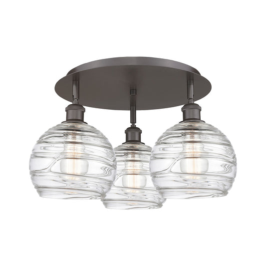 Innovations Athens Deco Swirl 20in 3-Light Semi-Flush Mount | Industrial Oil Rubbed Bronze and Clear Glass | Bedroom | Model 516-3C-OB-G1213-8CL