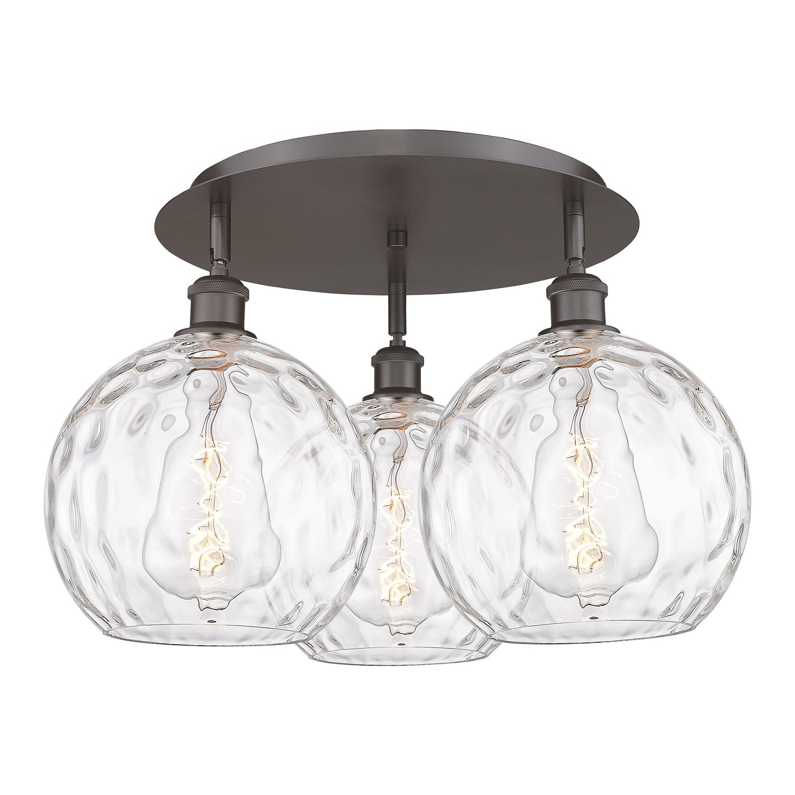 Innovations Athens Water Glass 22in 3-Light Semi-Flush Mount | Industrial Oil Rubbed Bronze and Clear Glass | Bedroom | Model 516-3C-OB-G1215-10