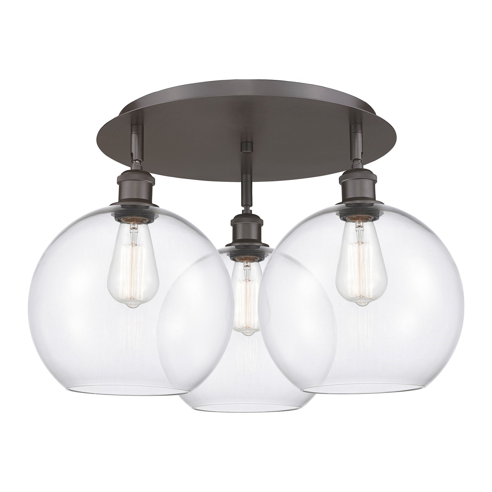 Innovations Athens 21in 3-Light Semi-Flush | Industrial Oil Rubbed Bronze and Clear Glass Globe Shade | Kitchen & Hallway | Model 516-3C-OB-G122-10