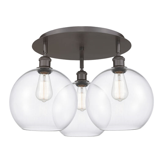 Innovations Athens 21in 3-Light Semi-Flush | Industrial Oil Rubbed Bronze and Clear Glass Globe Shade | Kitchen & Hallway | Model 516-3C-OB-G122-10