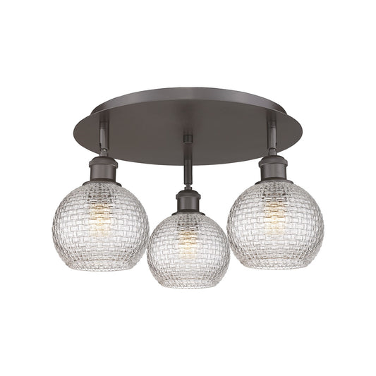 Innovations Athens 18in 3-Light Semi-Flush Mount | Modern Farmhouse Oil Rubbed Bronze and Clear Basket Weave Glass | Model 516-3C-OB-G122C-6CL