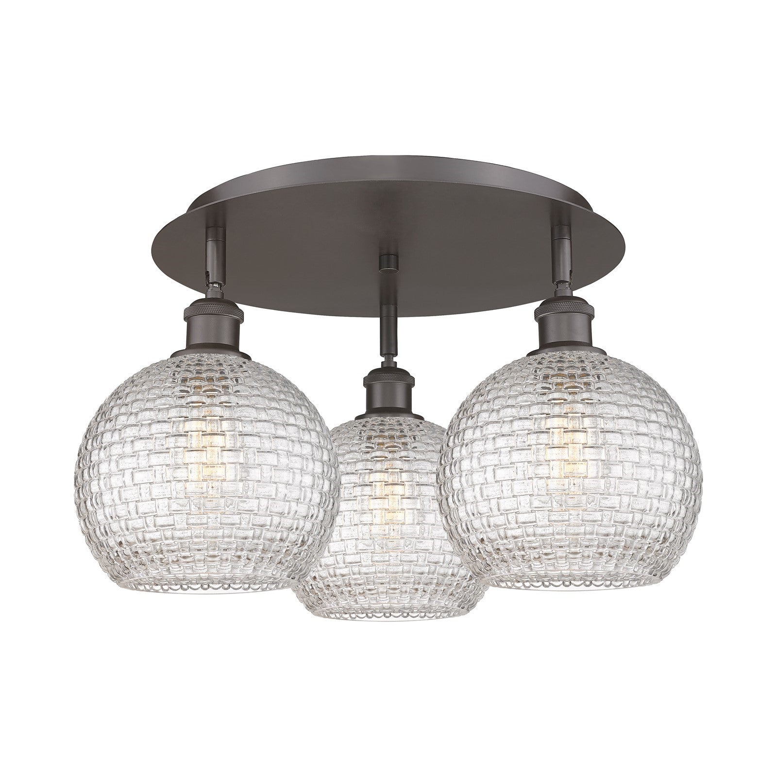 Innovations Athens 20in 3-Light Semi-Flush Mount | Modern Farmhouse Oil Rubbed Bronze and Clear Basket Weave Glass | Model 516-3C-OB-G122C-8CL
