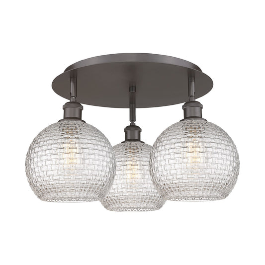 Innovations Athens 20in 3-Light Semi-Flush Mount | Modern Farmhouse Oil Rubbed Bronze and Clear Basket Weave Glass | Model 516-3C-OB-G122C-8CL