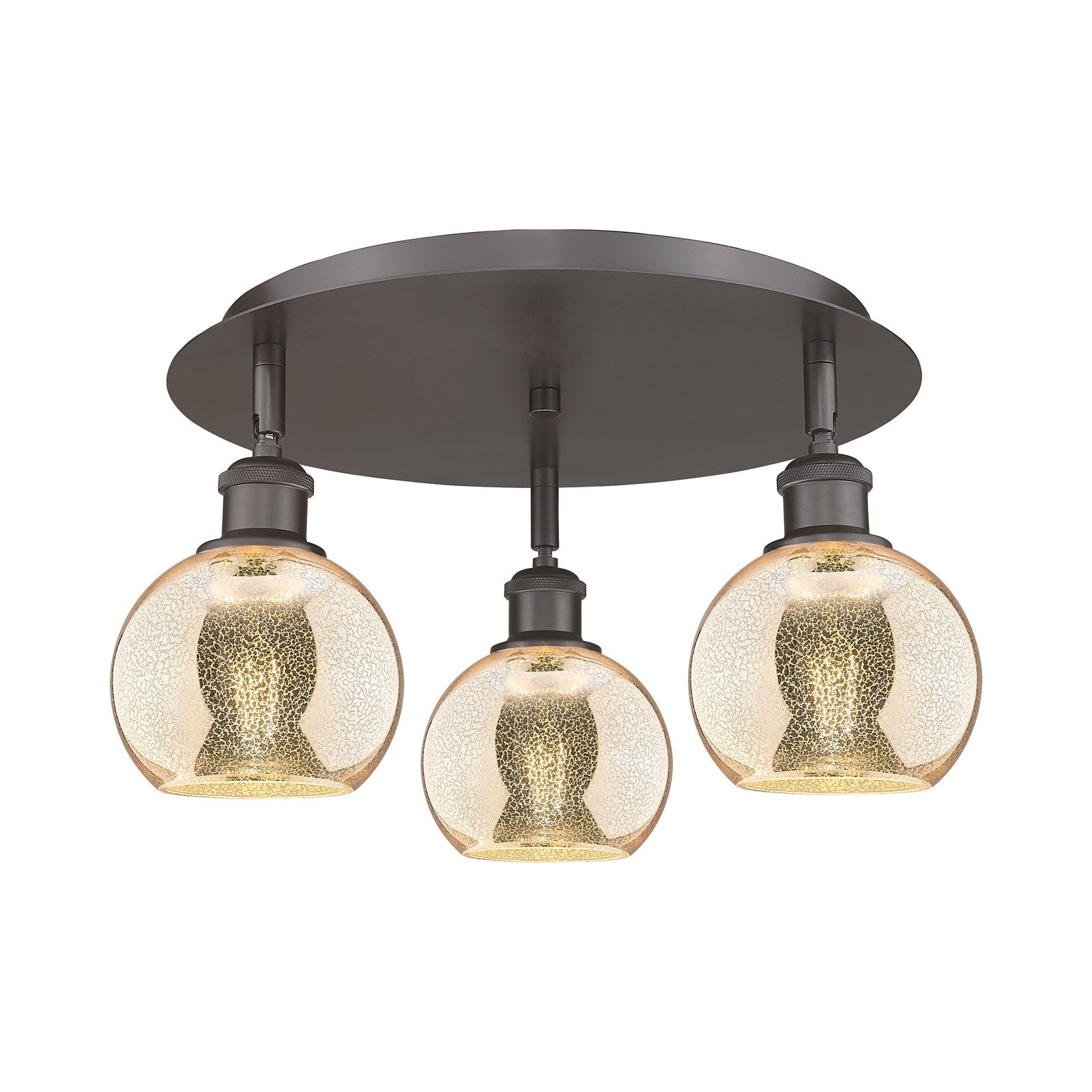 Innovations Athens 18in 3-Light Semi-Flush | Industrial Oil Rubbed Bronze and Mercury Glass | Kitchen & Hallway | Model 516-3C-OB-G128-6
