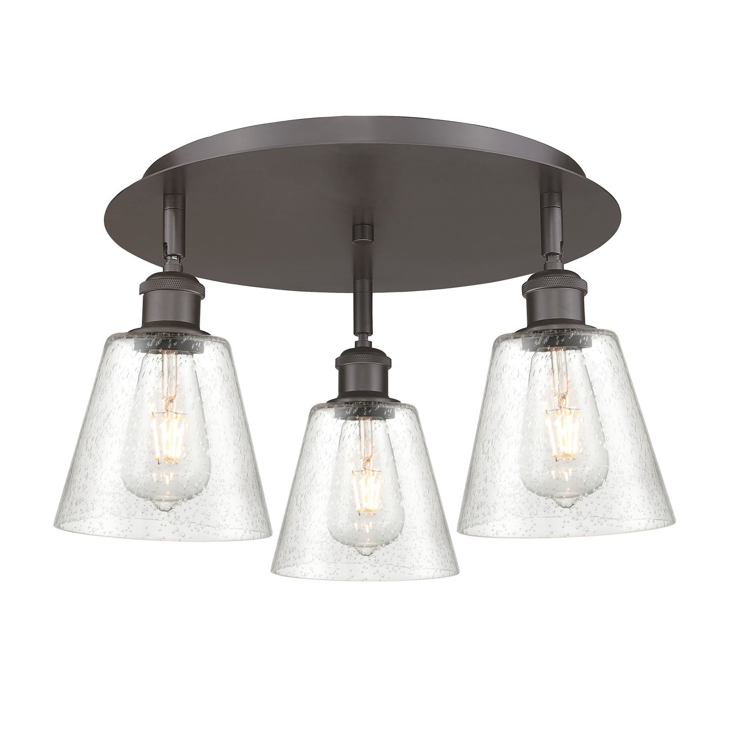 Innovations Caton 18in 3-Light Semi-Flush Mount | Industrial Oil Rubbed Bronze and Frosted Glass | Kitchen & Dining Room | Model 516-3C-OB-G454