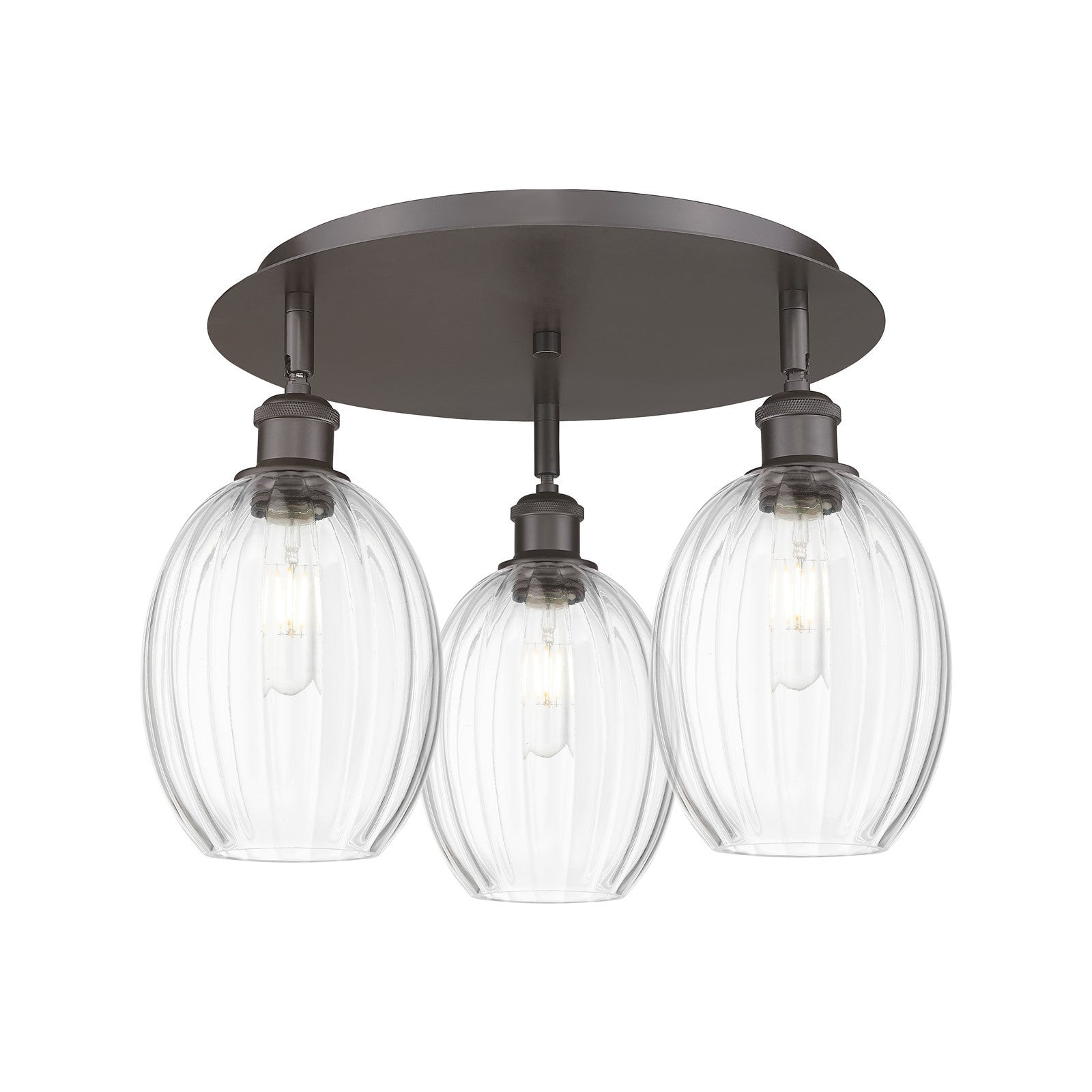 Innovations Preston Bulb 18in 3-Light Semi-Flush | Industrial Oil Rubbed Bronze and Clear Glass | Kitchen & Hallway | Model 516-3C-OB-G459-6CL
