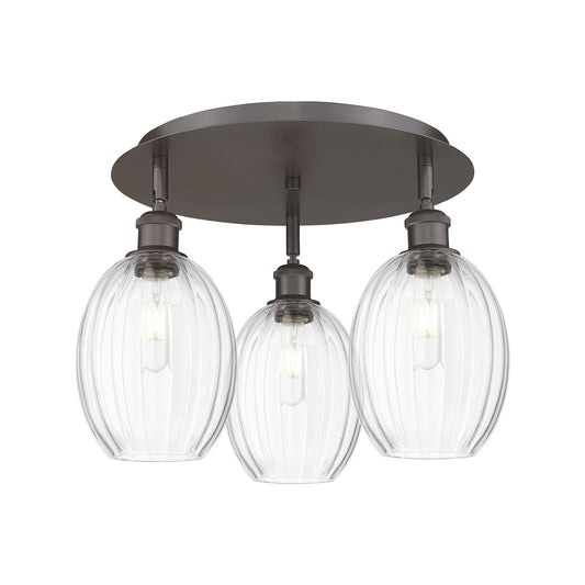 Innovations Preston Bulb 18in 3-Light Semi-Flush | Industrial Oil Rubbed Bronze and Clear Glass | Kitchen & Hallway | Model 516-3C-OB-G459-6CL